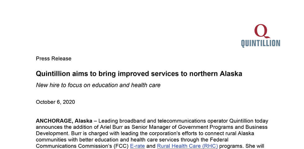 Quintillion aims to bring improved services to northern Alaska screenshot