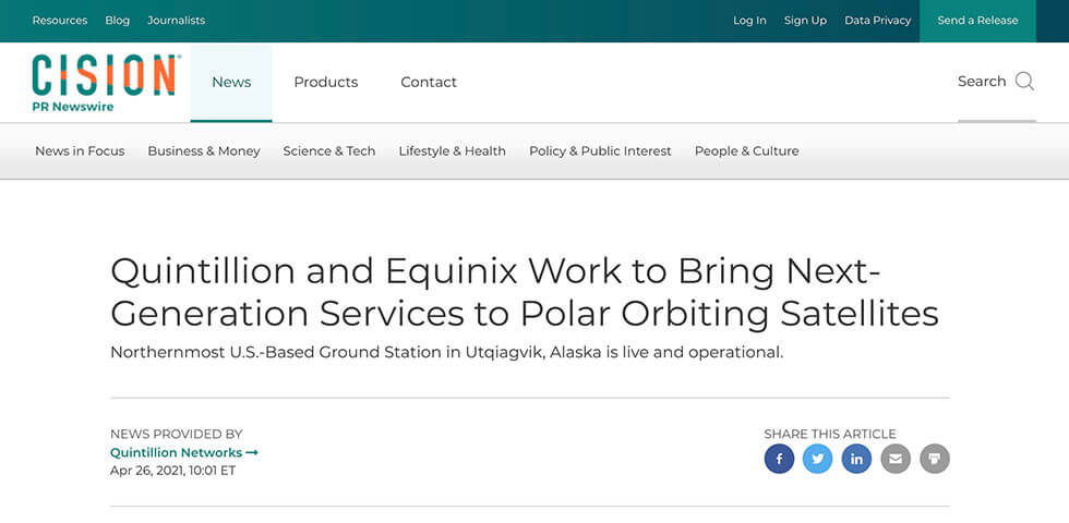 Quintillion and Equinix work to bring next-generation services to polar orbiting satellites screenshot