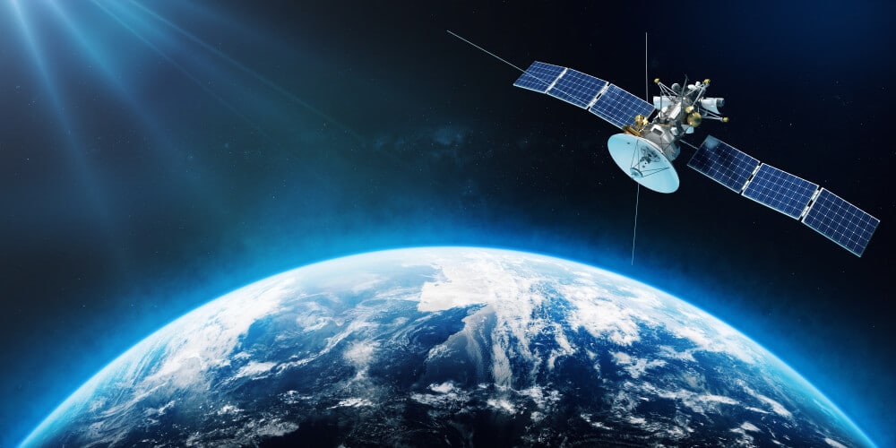 Satellite orbiting the earth and collecting data