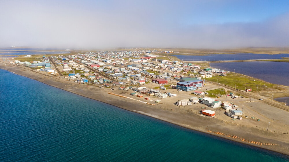 Aerial view of Utqiagvik on the North Slope of Alaska where Quintillion is bringing improved broadband access